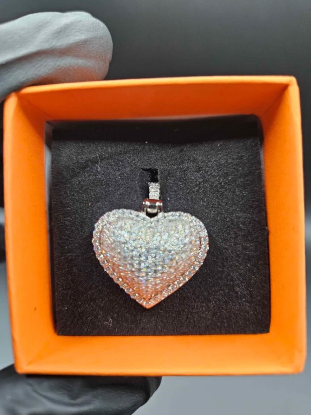 925 Silver Moissanite Puffy Heart Pendant Iced Out